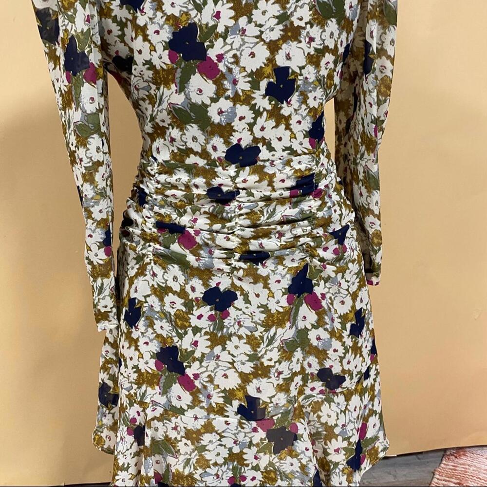 ASTR Olive Floral Ruched Mini Dress Surplice Neck Size S NWT - Picture 12 of 15
